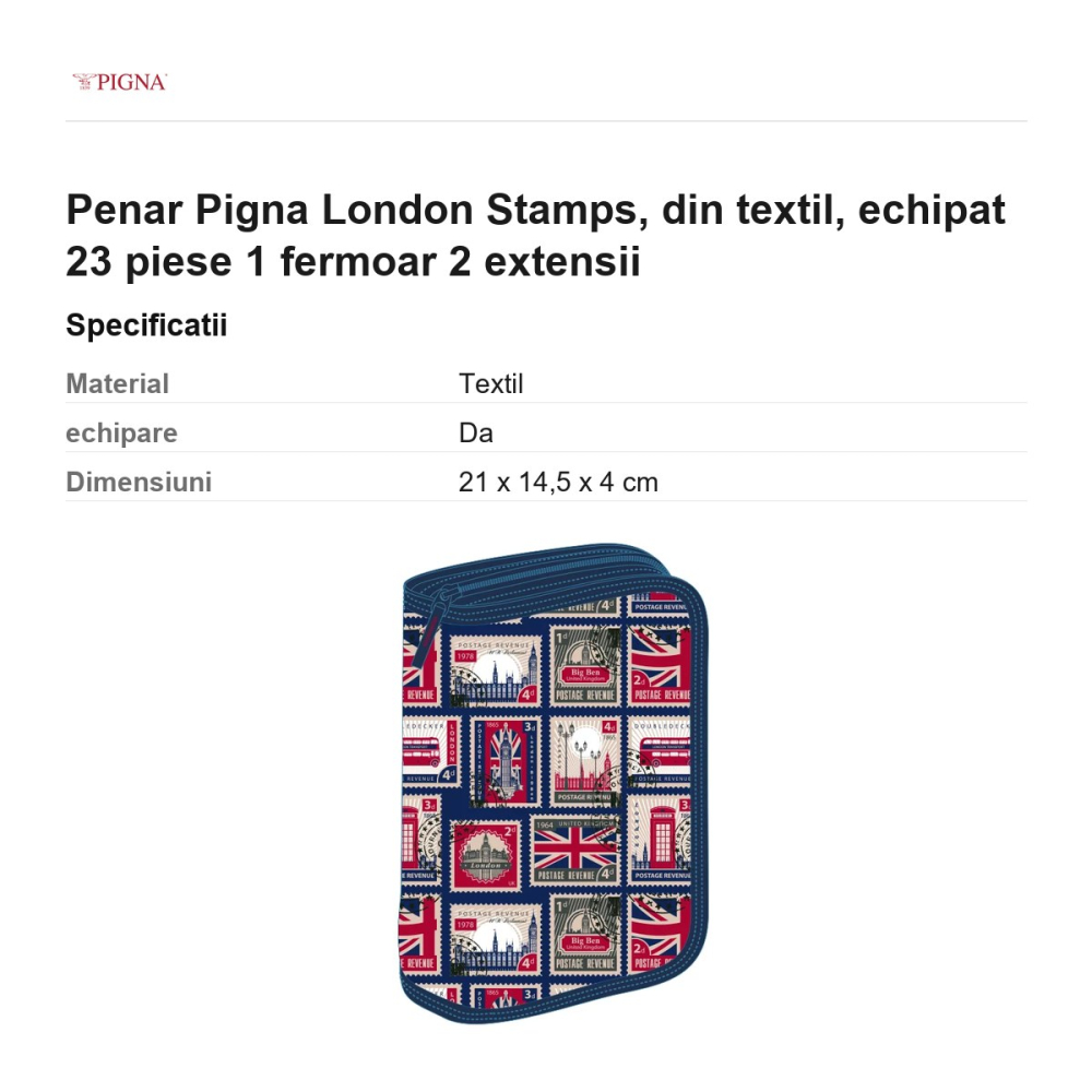 Penar Pigna London Stamps, din textil, echipat 23 piese 1 fermoar 2 extensii [3]