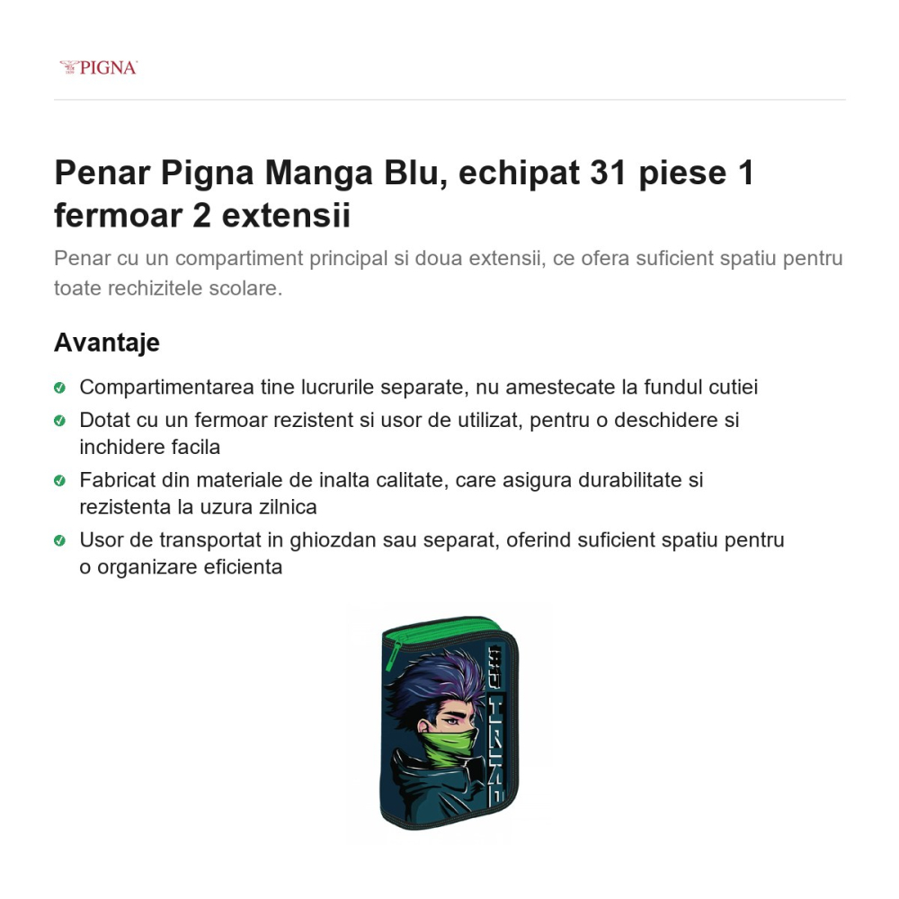 Penar Pigna Manga Blu, echipat 31 piese 1 fermoar 2 extensii [2]