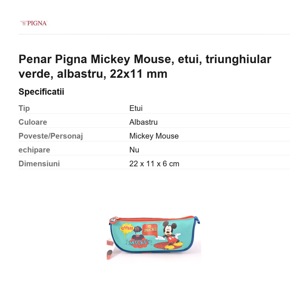 Penar Pigna Mickey Mouse, etui, triunghiular verde, albastru, 22x11 mm [3]