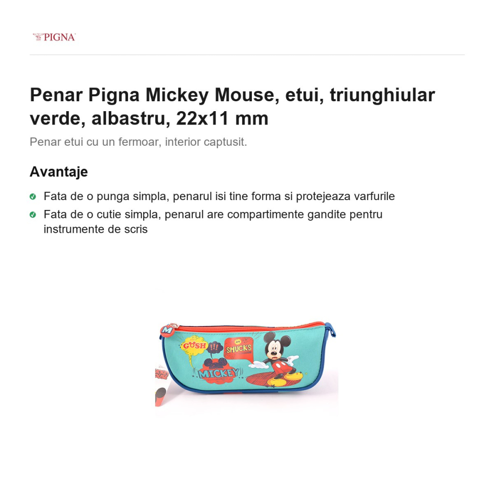 Penar Pigna Mickey Mouse, etui, triunghiular verde, albastru, 22x11 mm [2]
