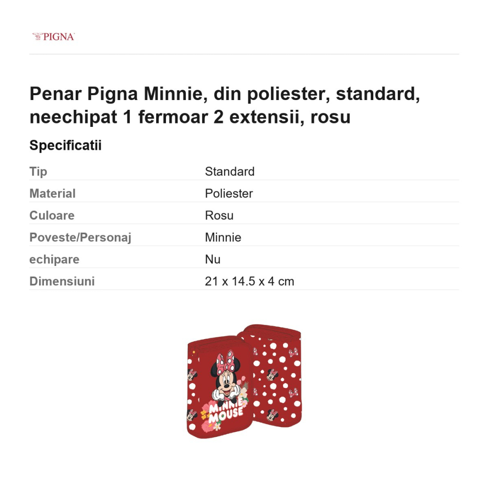 Penar Pigna Minnie, din poliester, neechipat 1 fermoar 2 extensii, rosu [3]