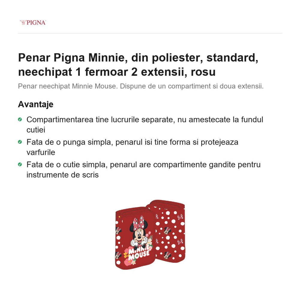 Penar Pigna Minnie, din poliester, neechipat 1 fermoar 2 extensii, rosu [2]