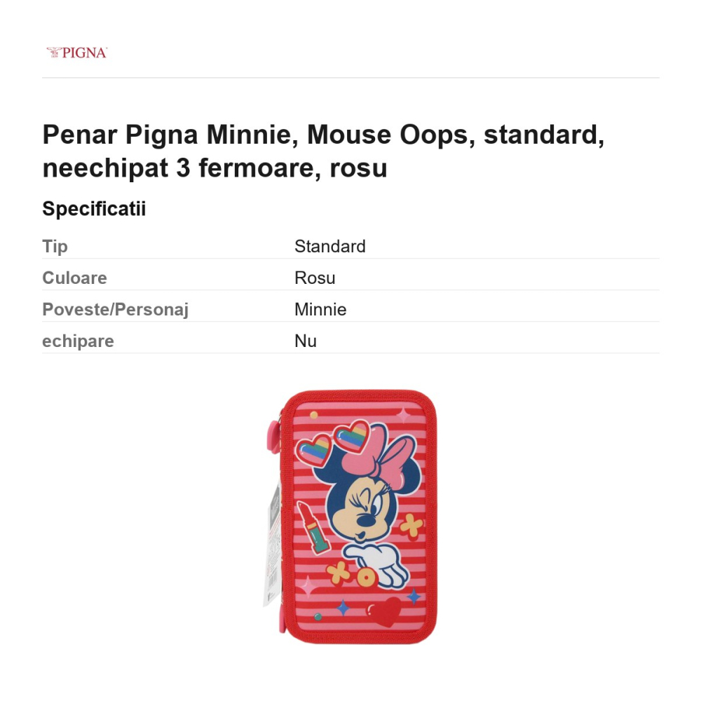 Penar Pigna Minnie, neechipat 3 fermoare mouse oops, rosu [3]