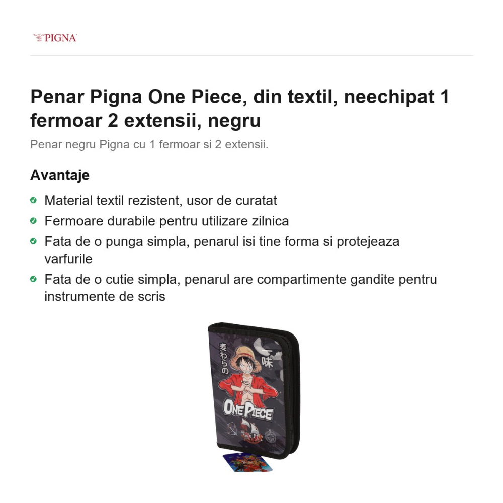 Penar Pigna One Piece, din textil, neechipat 1 fermoar 2 extensii, negru [2]