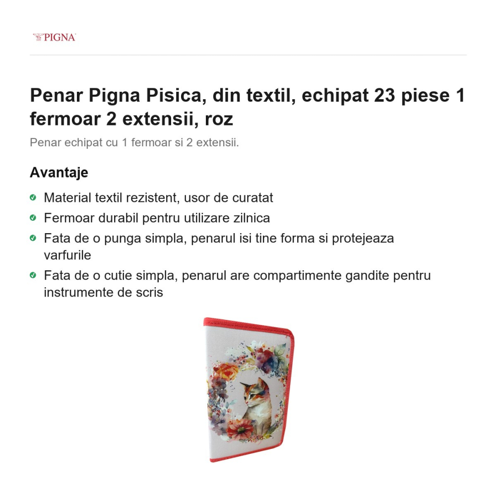 Penar Pigna Pisica, din textil, echipat 23 piese 1 fermoar 2 extensii, roz [2]