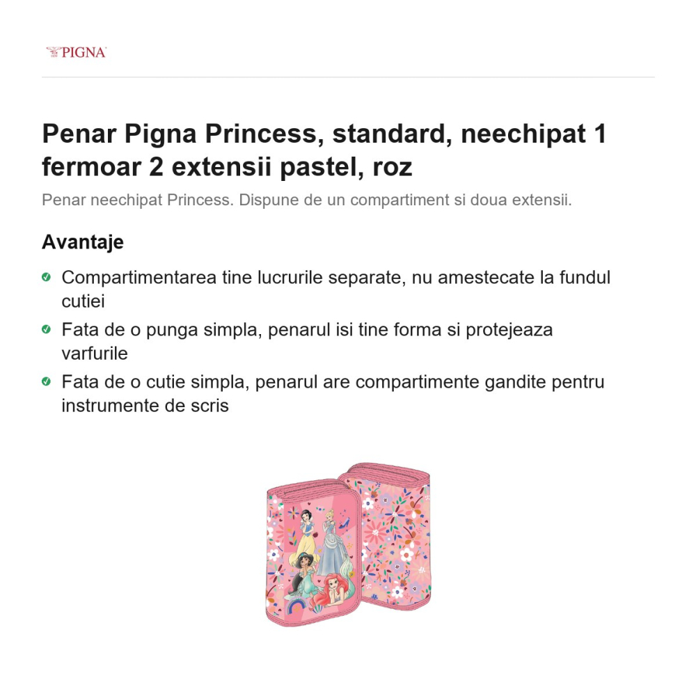 Penar Pigna Princess, neechipat 1 fermoar 2 extensii pastel, roz [2]
