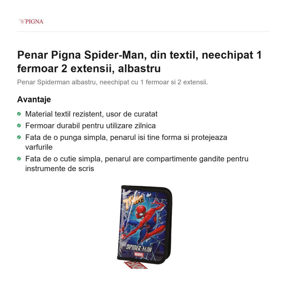 Penar Pigna Spider-Man, din textil, neechipat 1 fermoar 2 extensii, albastru [2]