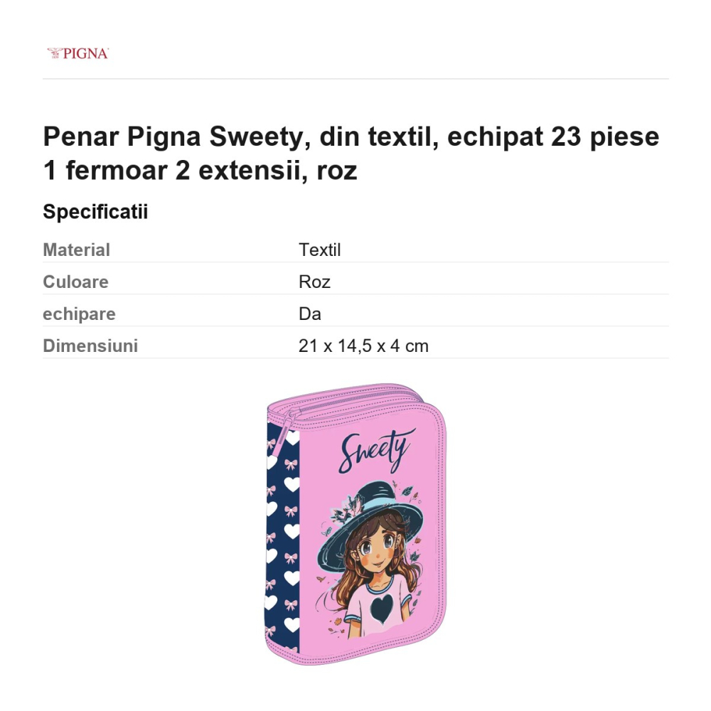 Penar Pigna Sweety, din textil, echipat 23 piese 1 fermoar 2 extensii, roz [3]