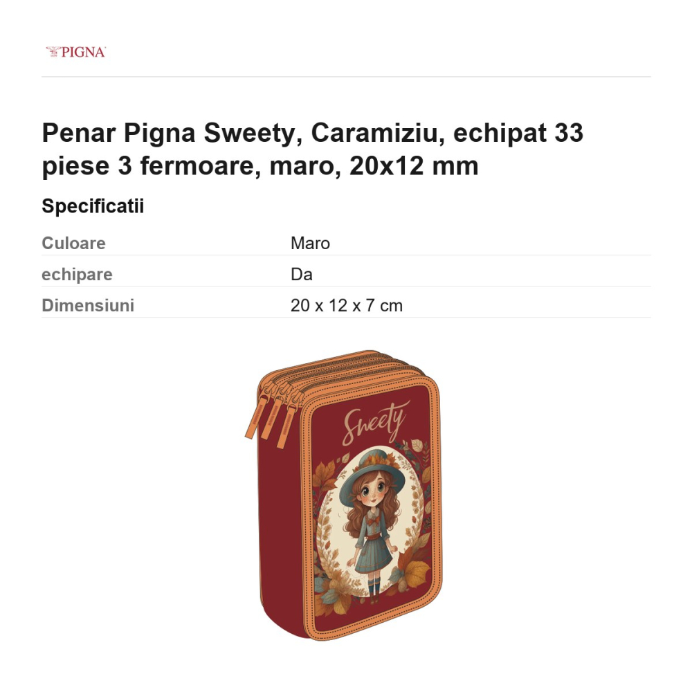 Penar Pigna Sweety, echipat 33 piese 3 fermoare caramiziu, maro, 20x12 mm [3]