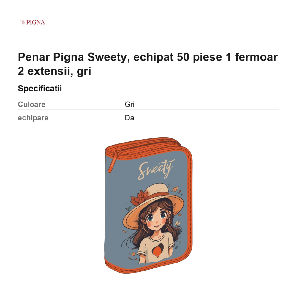 Penar Pigna Sweety, echipat 50 piese 1 fermoar 2 extensii, gri [3]