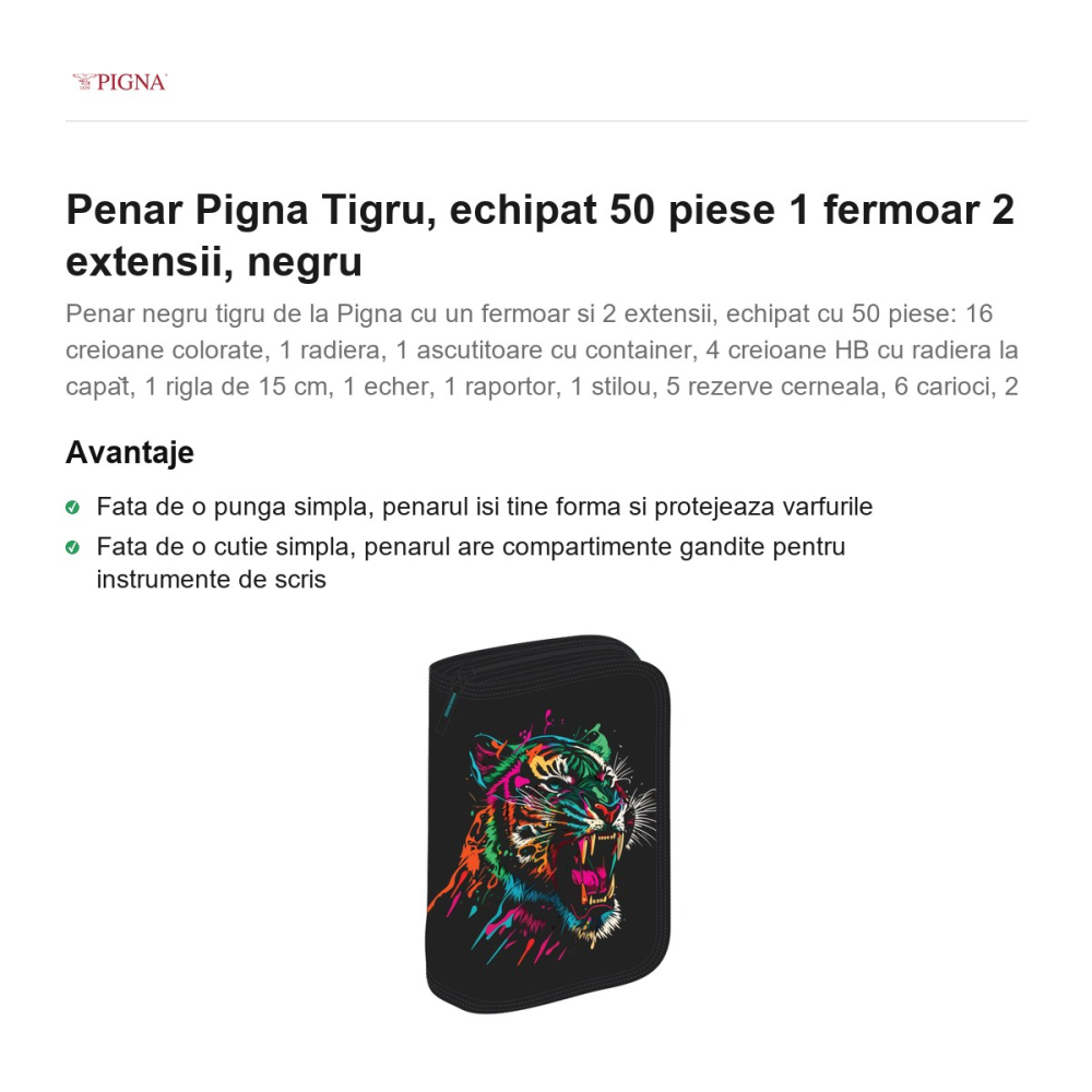 Penar Pigna Tigru, echipat 50 piese 1 fermoar 2 extensii, negru [2]