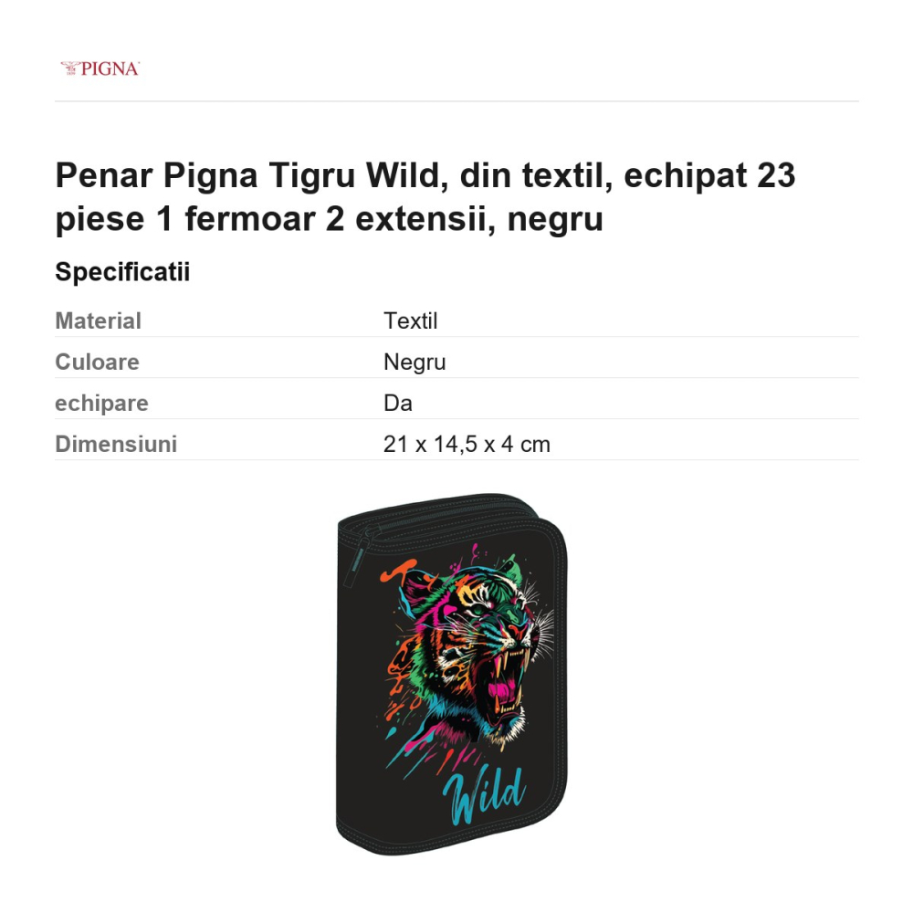 Penar Pigna Tigru Wild, din textil, echipat 23 piese 1 fermoar 2 extensii, negru [3]