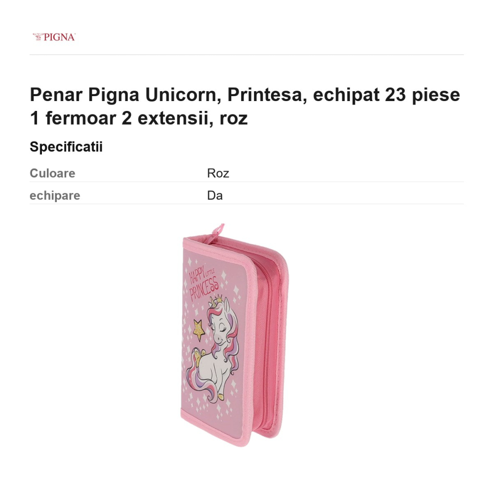 Penar Pigna Unicorn, echipat 23 piese 1 fermoar 2 extensii printesa, roz [3]