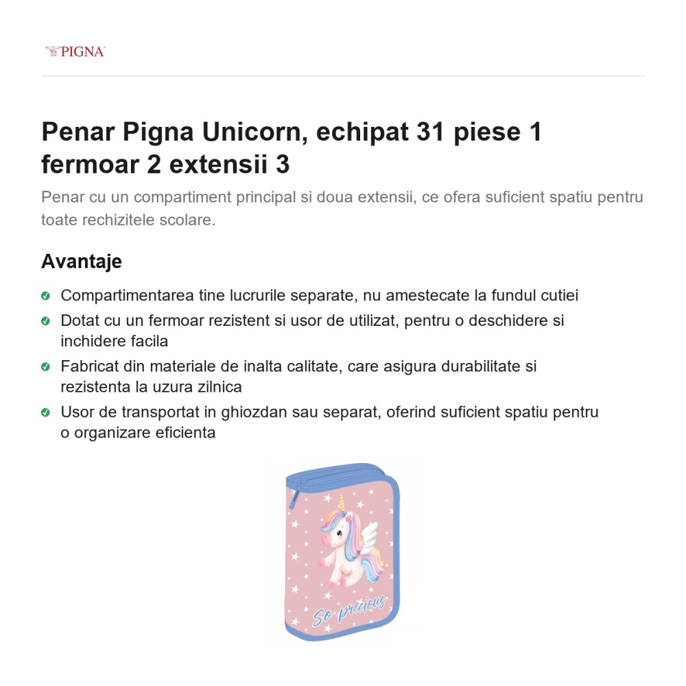 Penar Pigna Unicorn, echipat 31 piese 1 fermoar 2 extensii 3 [2]