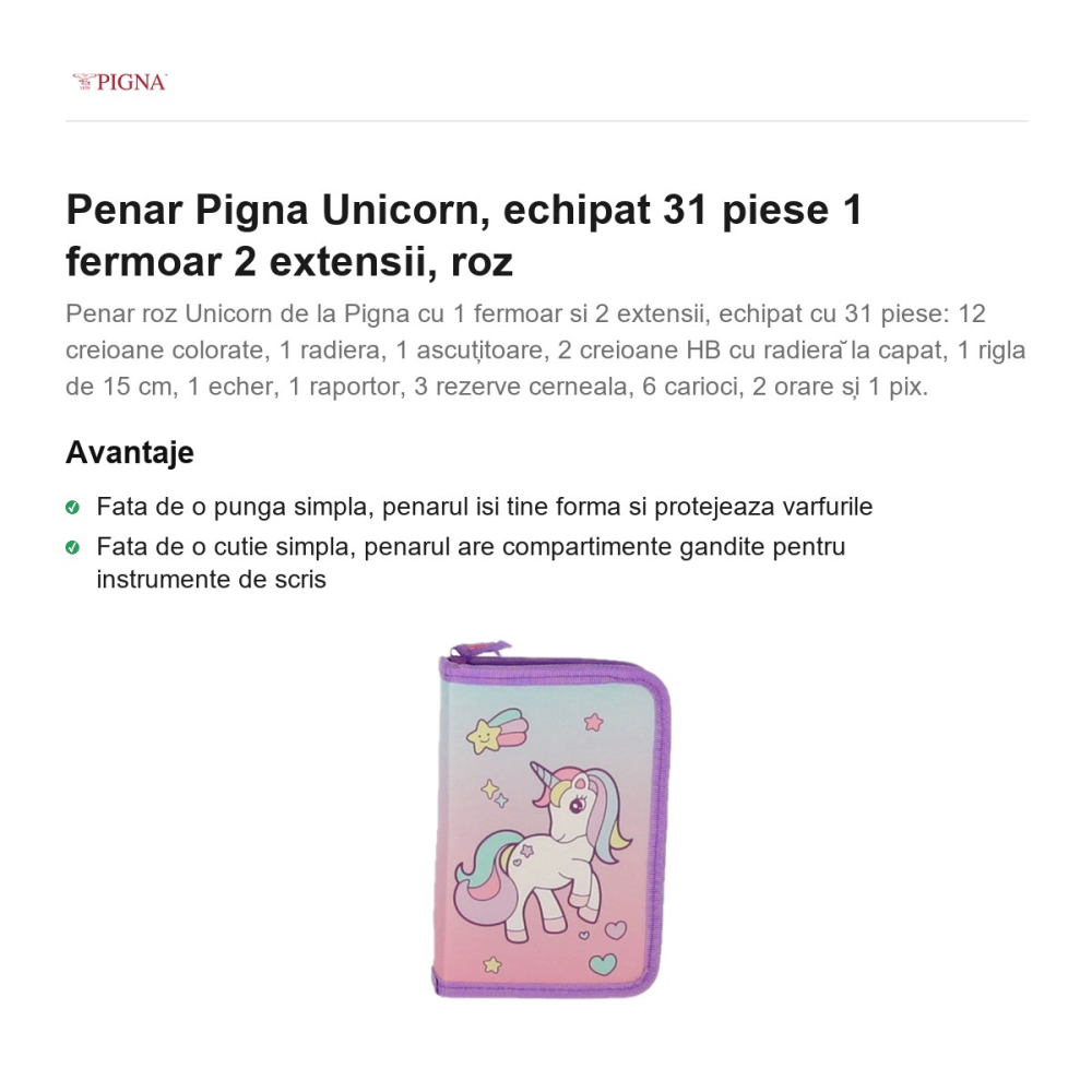 Penar Pigna Unicorn, echipat 31 piese 1 fermoar 2 extensii, roz [2]