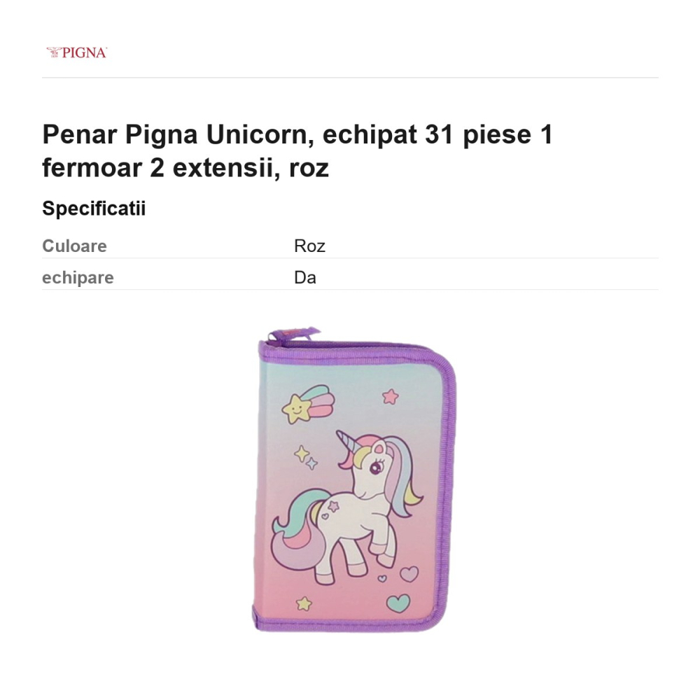 Penar Pigna Unicorn, echipat 31 piese 1 fermoar 2 extensii, roz [3]