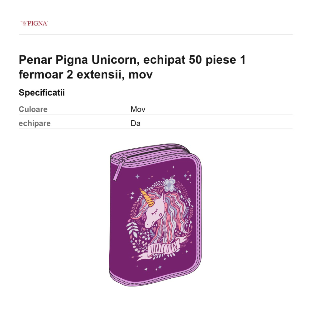 Penar Pigna Unicorn, echipat 50 piese 1 fermoar 2 extensii, mov [3]