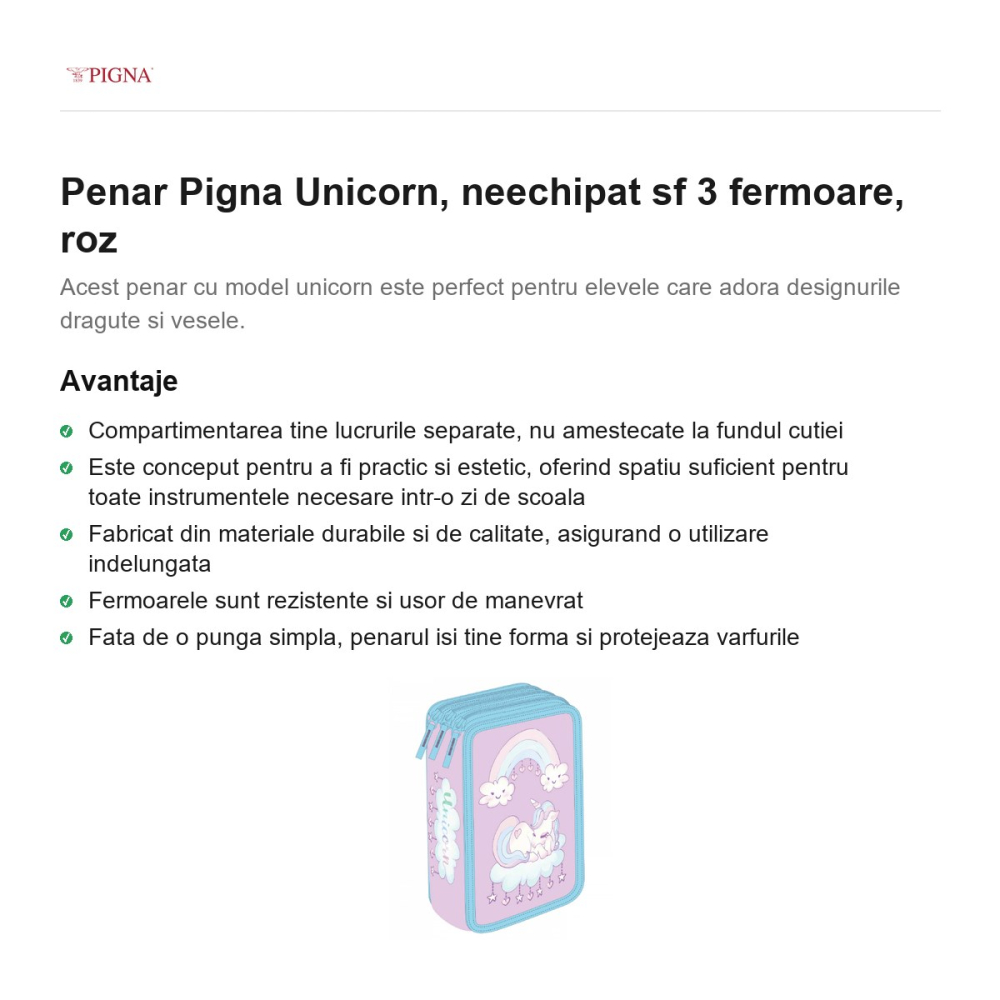 Penar Pigna Unicorn, neechipat sf 3 fermoare, roz [2]