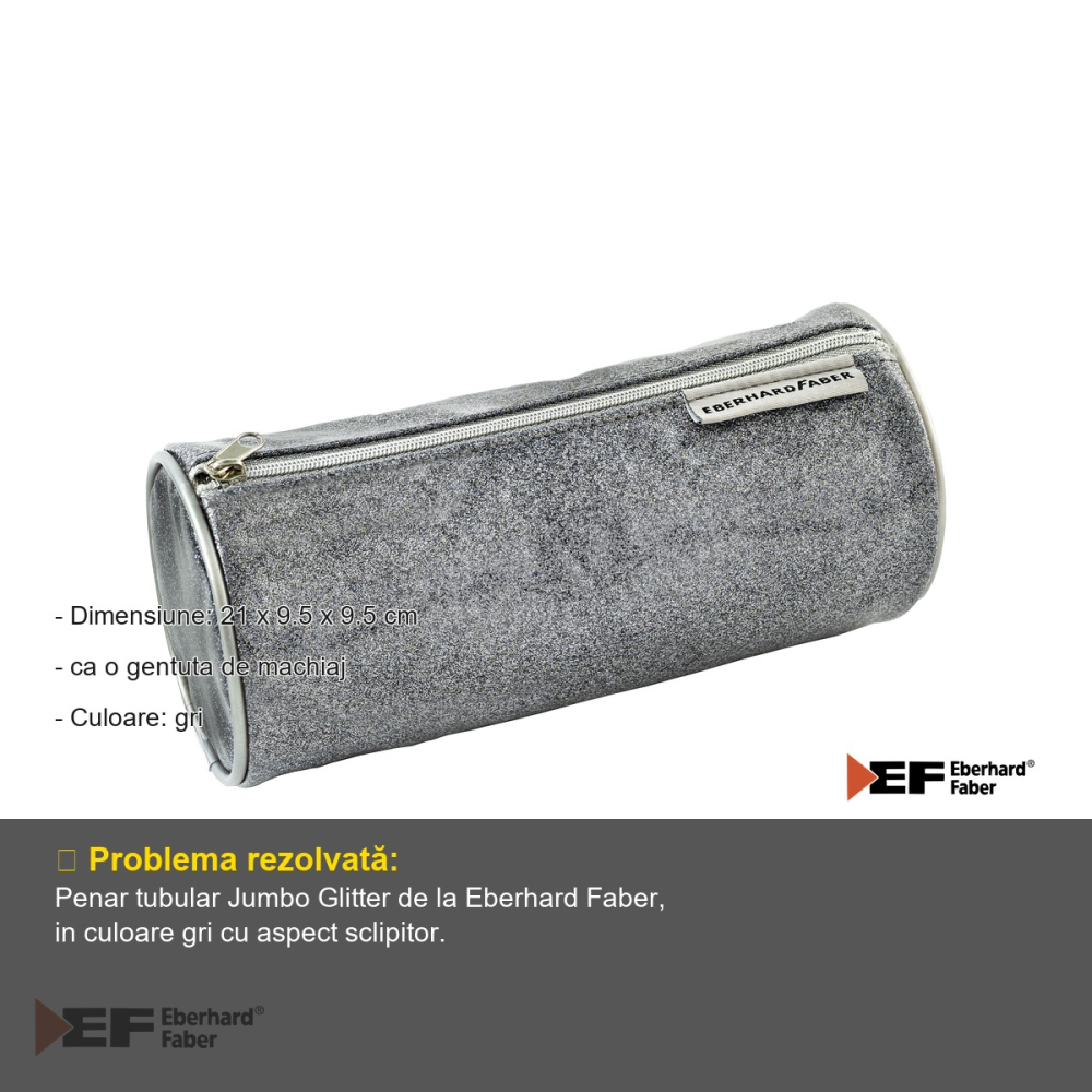 Penar tubular Eberhard Faber Jumbo Glitter, design glitter gri, pentru scoala si uz decorativ [2]
