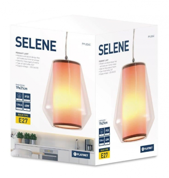Pendul PLATINET - SELENE , E27 , 1x40W , Sticla/Textil , 19 x 21cm [3]