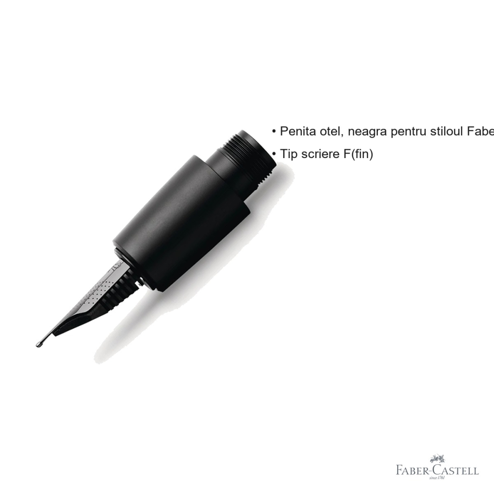 Penita stilou Faber-Castell E-motion Pure Black, otel negru, scriere fina (F) [3]