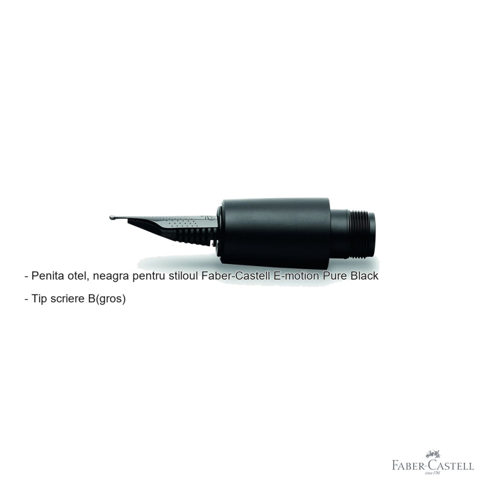 Penita stilou Faber-Castell E-motion Pure Black, otel negru, scriere groasa tip B [2]