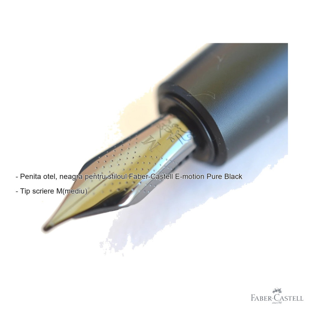 Penita stilou Faber-Castell E-motion Pure Black, otel negru, scriere medie (M) [2]