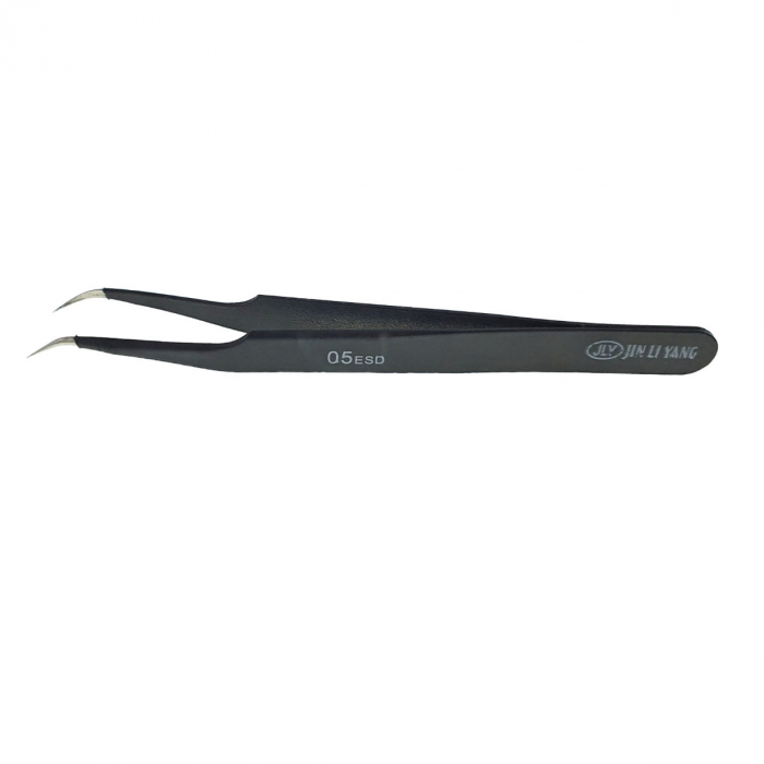 Penseta non-magnetica cu varf curbat 8mm, JLY 05 ESD, 127x6mm, anti-statica, din otel inoxidabil [2]