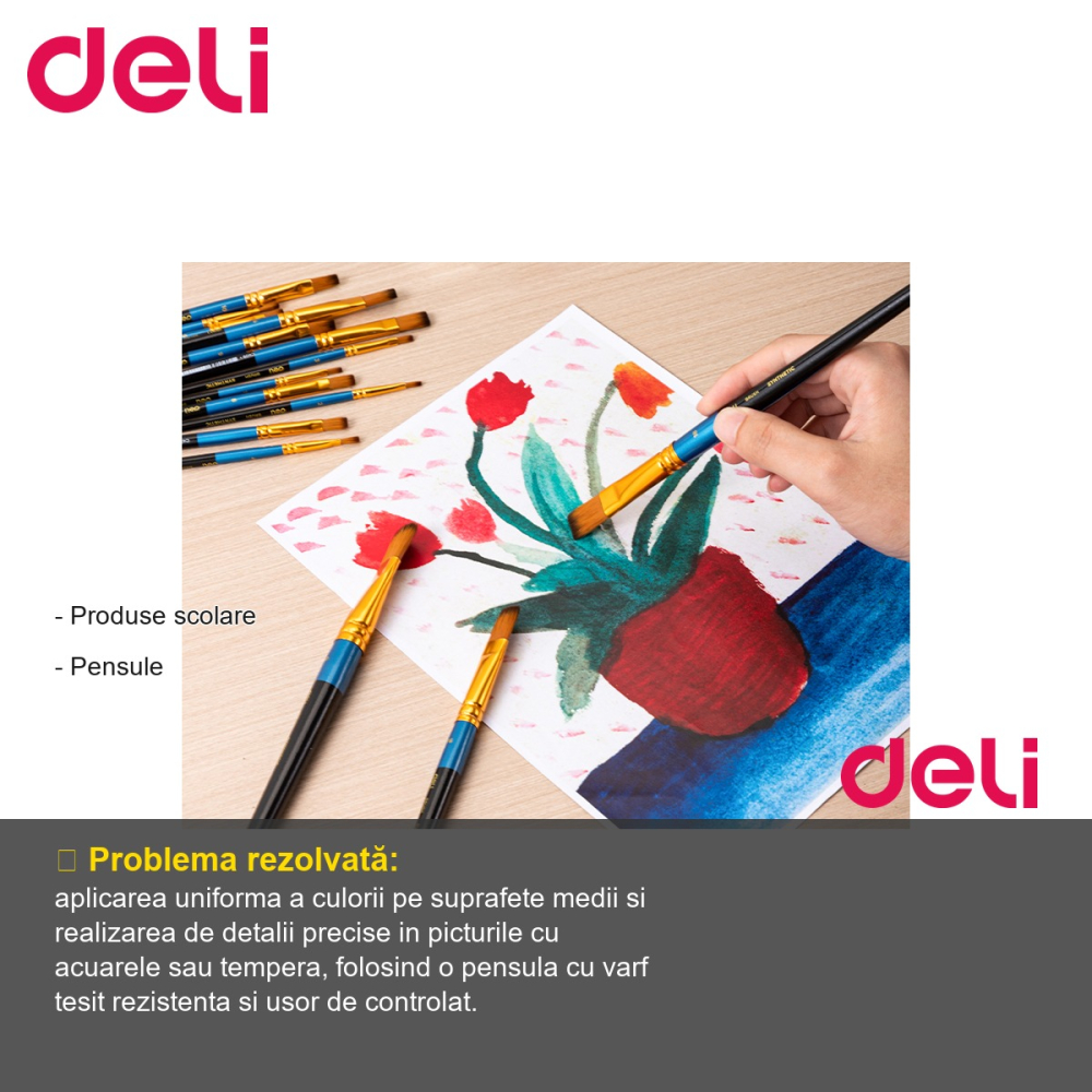Pensula cu varf tesit Deli No. 5, par nailon moale, pentru pictura si arte plastice [2]