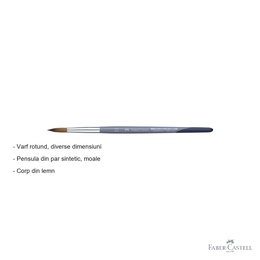 Pensula nr. 12 varf rotund Faber-Castell Creative Studio, par sintetic moale, pentru acuarela si culori solubile in apa [2]