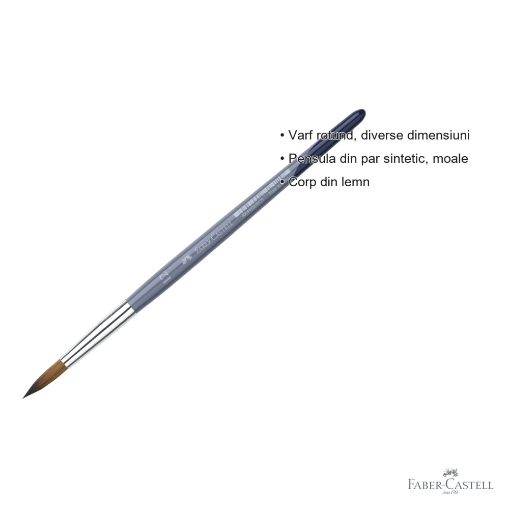 Pensula nr. 12 varf rotund Faber-Castell Creative Studio, par sintetic moale, pentru acuarela si culori solubile in apa [3]