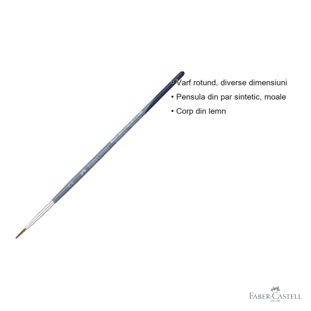 Pensula nr. 2 varf rotund Faber-Castell Creative Studio, par sintetic moale, pentru acuarela si culori solubile in apa [3]