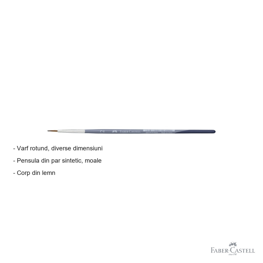 Pensula nr. 2 varf rotund Faber-Castell Creative Studio, par sintetic moale, pentru acuarela si culori solubile in apa [2]