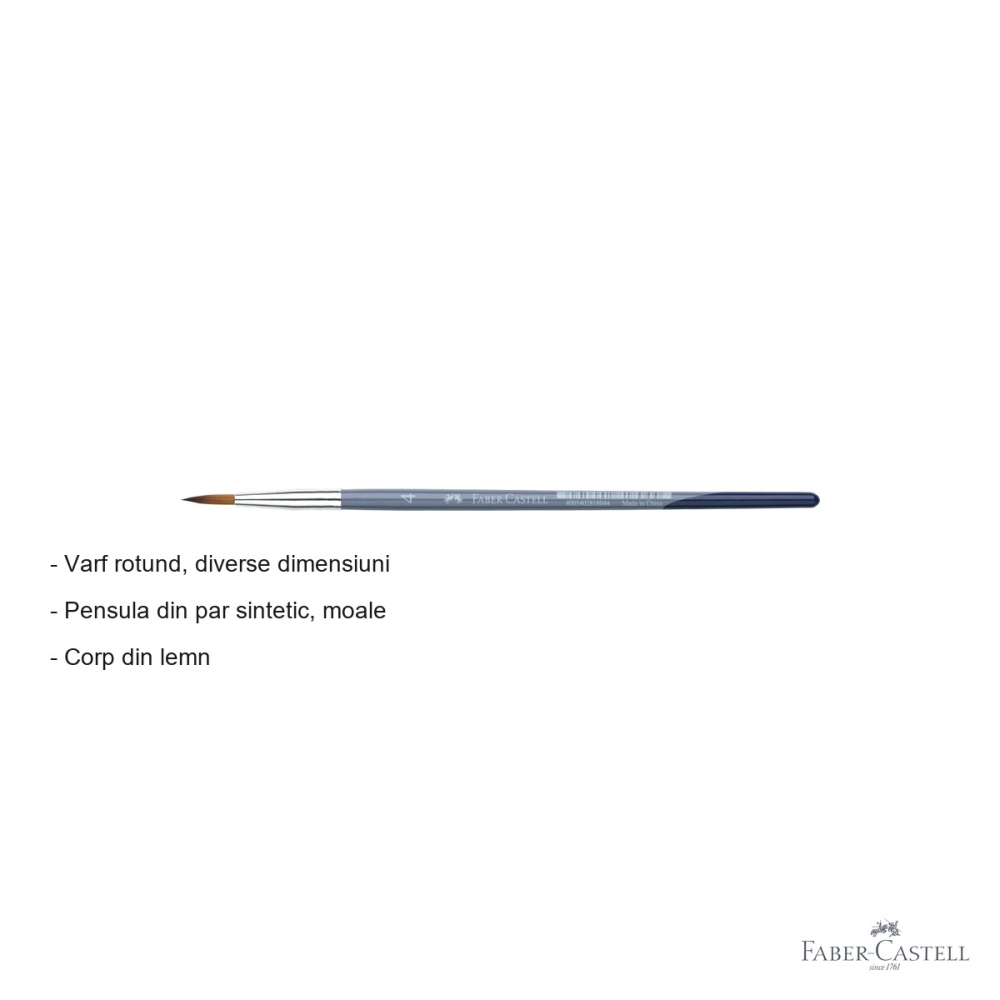 Pensula nr. 4 varf rotund Faber-Castell Creative Studio, par sintetic moale, pentru acuarela si culori solubile in apa [2]