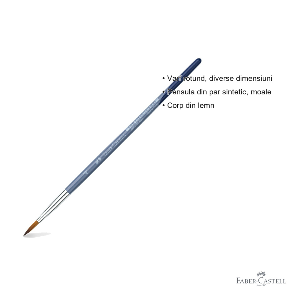 Pensula nr. 4 varf rotund Faber-Castell Creative Studio, par sintetic moale, pentru acuarela si culori solubile in apa [3]