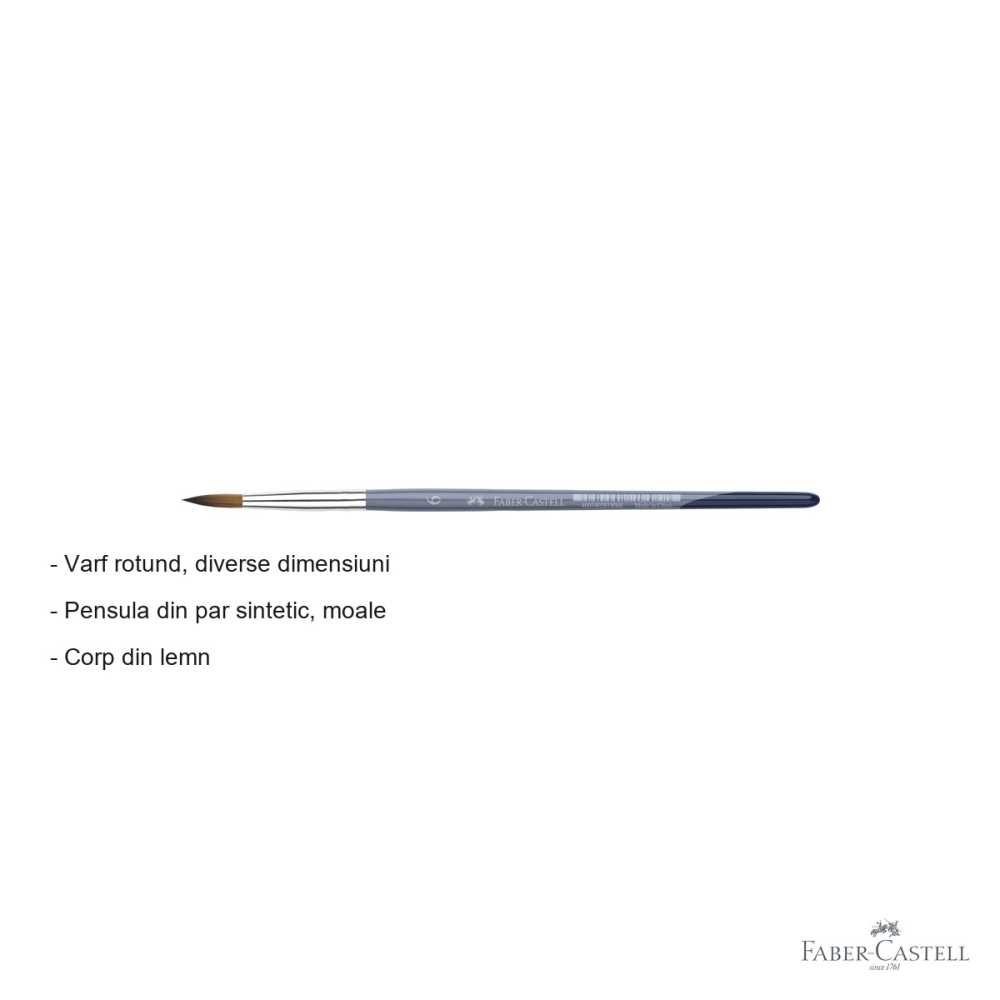 Pensula nr. 6 varf rotund Faber-Castell Creative Studio, par sintetic moale, pentru acuarela si culori solubile in apa [2]