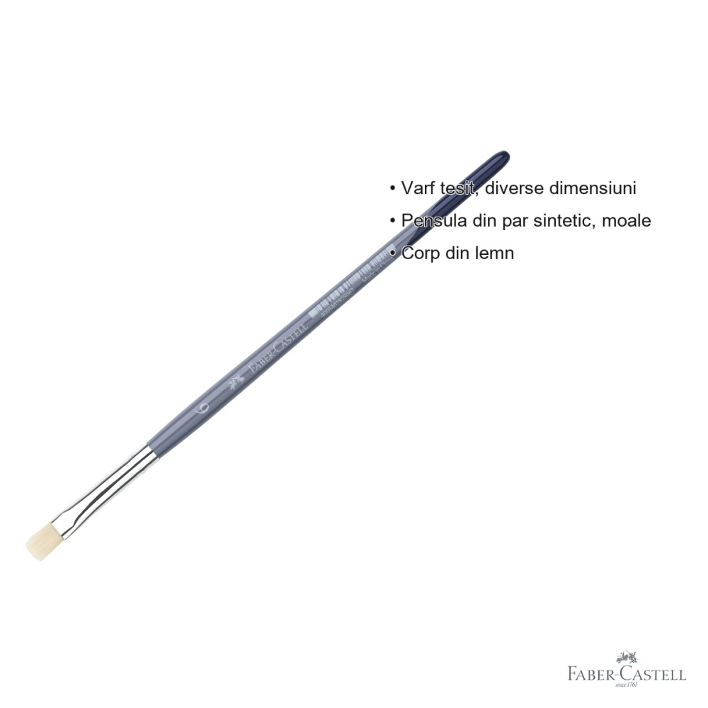 Pensula nr. 6 varf tesit Faber-Castell Creative Studio, par sintetic moale, pentru acuarela si culori solubile in apa [3]