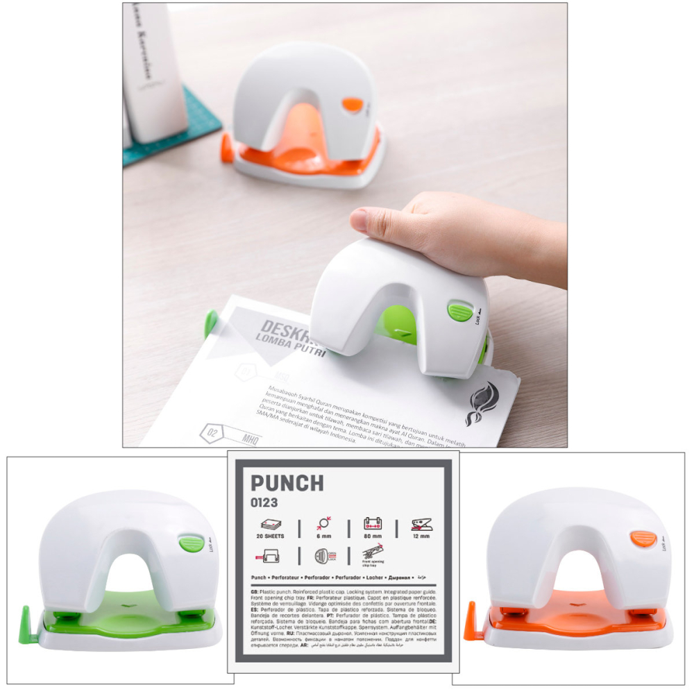 Perforator 20 coli E0123, constructie plastic cu baza metalica, 2 gauri, distanta 80 mm, culoare asortata [5]