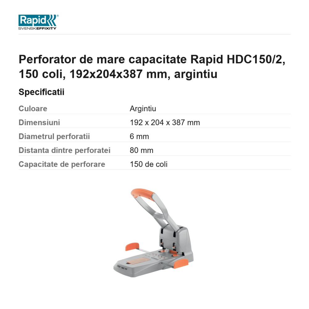 Perforator de mare capacitate Rapid HDC150/2, 150 coli, 192x204x387 mm, argintiu [3]