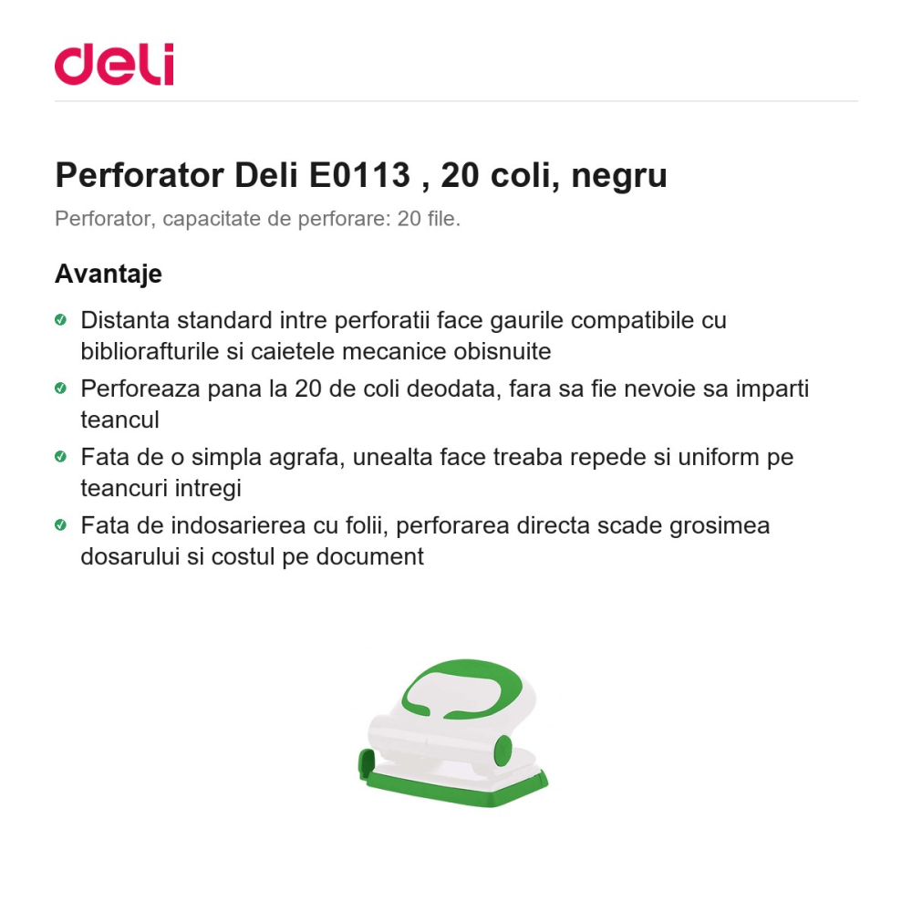 Perforator Deli E0113 , 20 coli, negru [2]