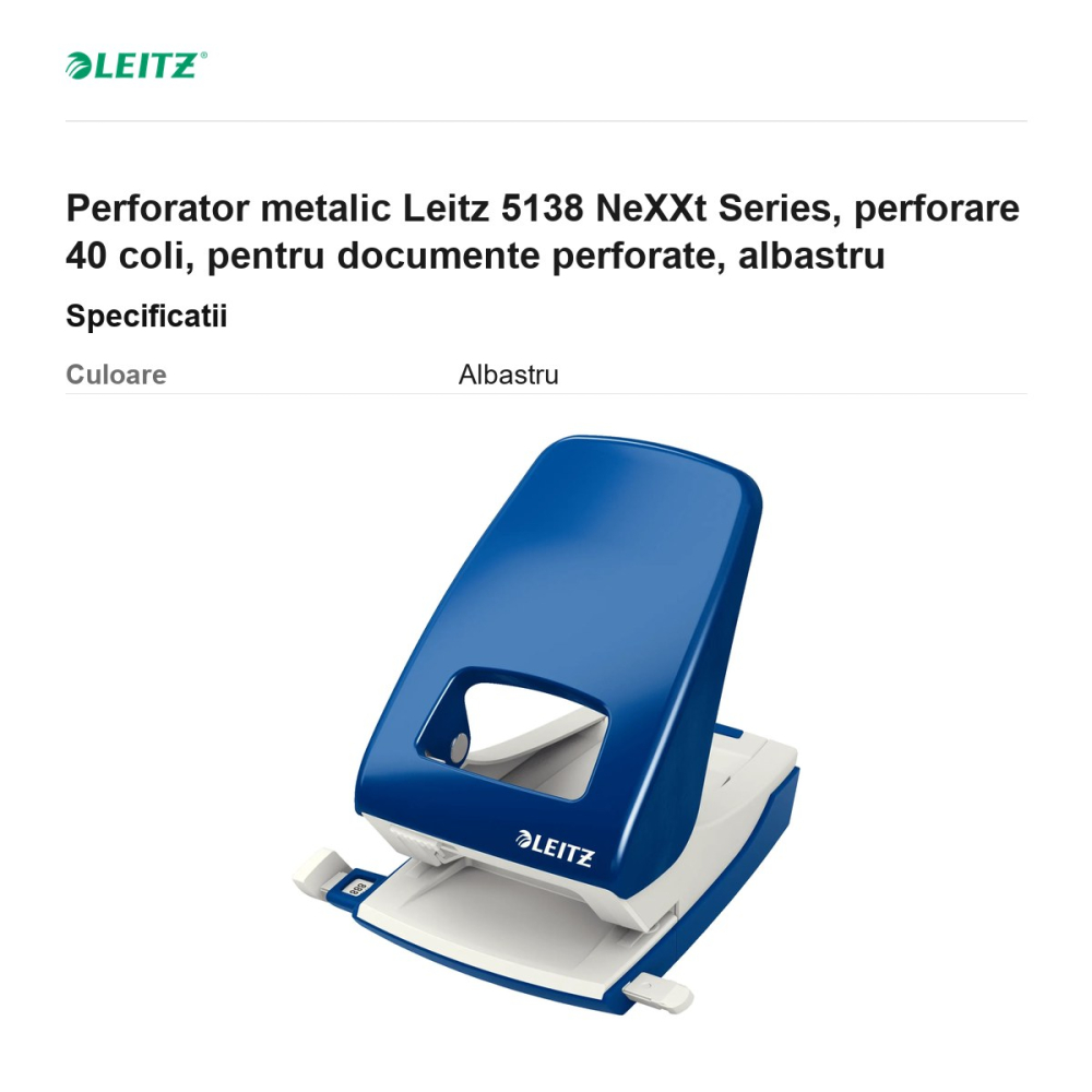 Perforator metalic Leitz 5138 NeXXt Series, perforare 40 coli, pentru documente perforate, albastru [3]