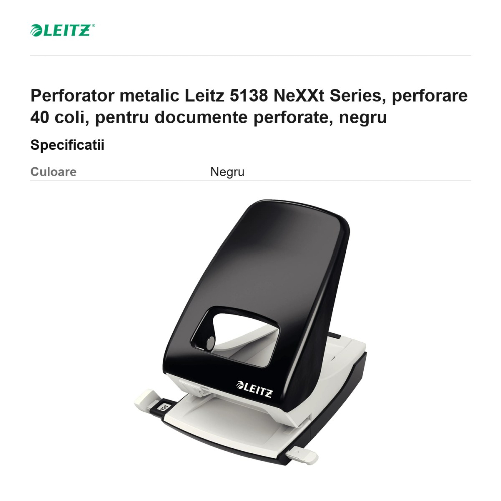 Perforator metalic Leitz 5138 NeXXt Series, perforare 40 coli, pentru documente perforate, negru [3]