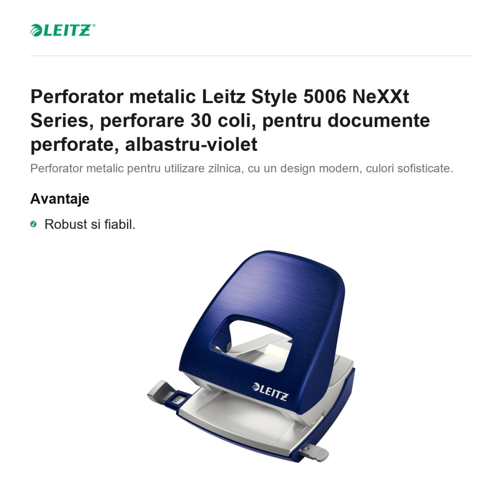 Perforator metalic Leitz Style 5006 NeXXt Series, perforare 30 coli, pentru documente perforate, albastru-violet [2]