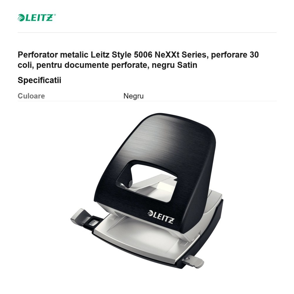 Perforator metalic Leitz Style 5006 NeXXt Series, perforare 30 coli, pentru documente perforate, negru Satin [3]