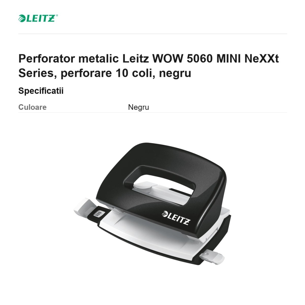 Perforator metalic Leitz WOW 5060 MINI NeXXt Series, perforare 10 coli, negru [3]