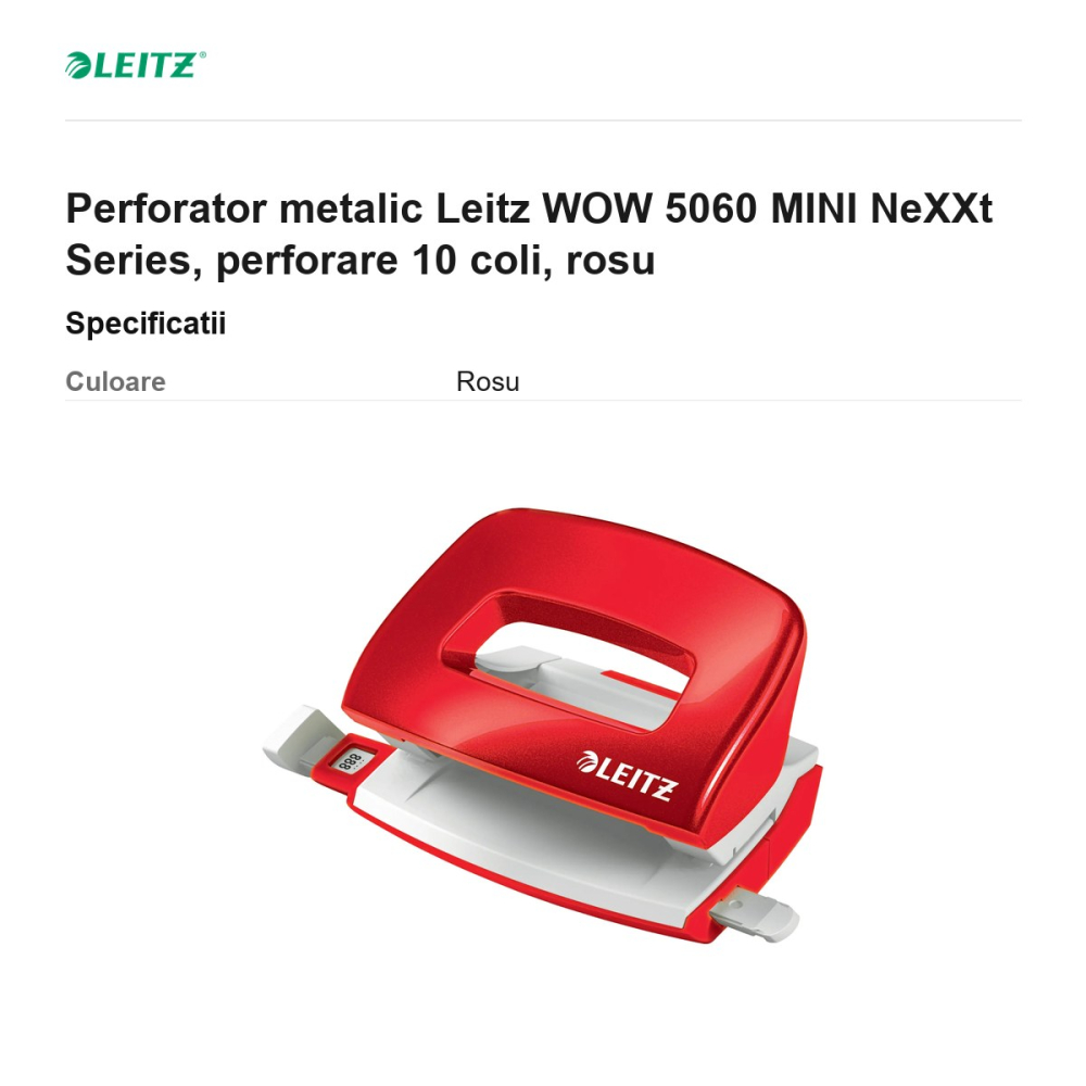Perforator metalic Leitz WOW 5060 MINI NeXXt Series, perforare 10 coli, rosu [3]