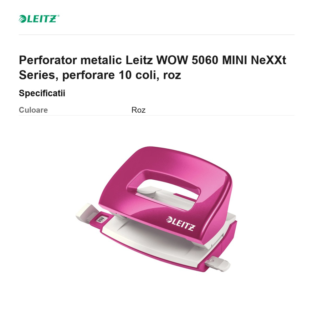 Perforator metalic Leitz WOW 5060 MINI NeXXt Series, perforare 10 coli, roz [3]