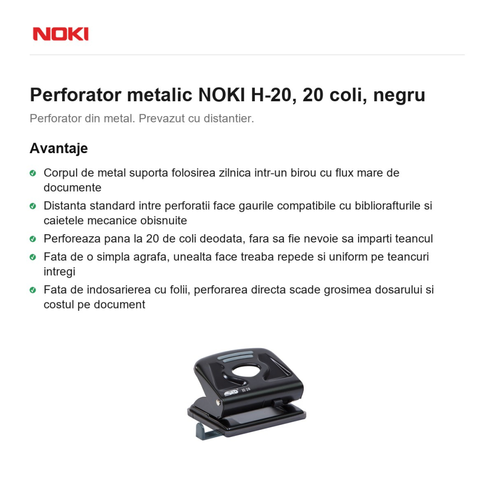 Perforator metalic NOKI H-20, 20 coli, negru [2]