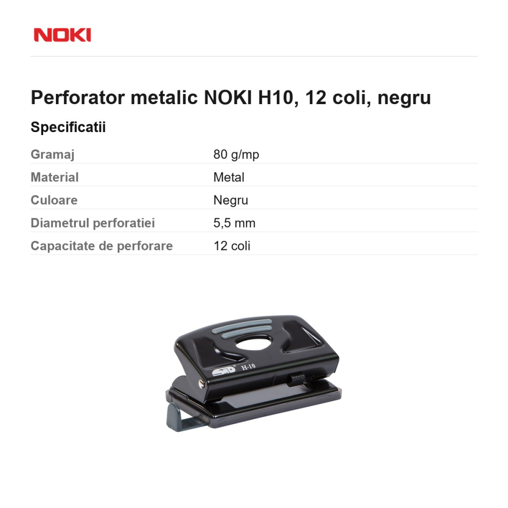Perforator metalic NOKI H10, 12 coli, negru [3]