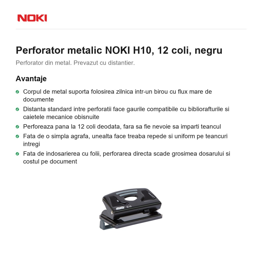 Perforator metalic NOKI H10, 12 coli, negru [2]